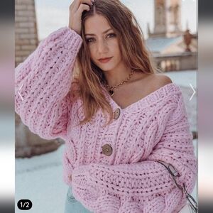 Pink Cable Knit Women's Sweater